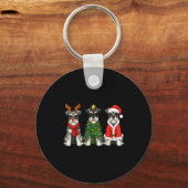Retro Christmas Miniature Schnauzer Santa Reindeer キーホルダー (正面)