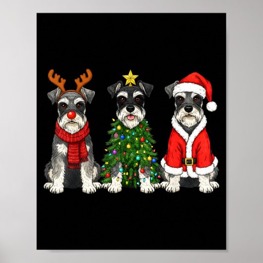 Retro Christmas Miniature Schnauzer Santa Reindeer ポスター (正面)