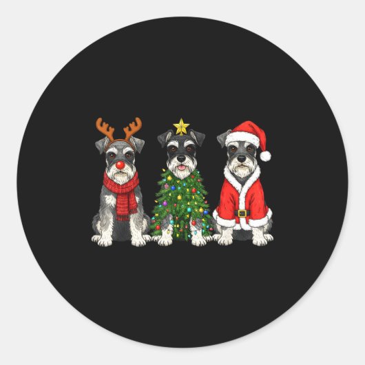 Retro Christmas Miniature Schnauzer Santa Reindeer ラウンドシール (正面)