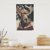 Retro Christmas Moose Art Print, Holiday Wall ポスター (キッチン)