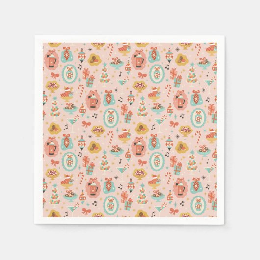 Retro Christmas Napkins スタンダードカクテルナプキン (正面)