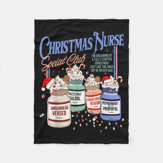 Retro Christmas Nurse Social Icu Nurse Profol Xmas フリースブランケット (正面)