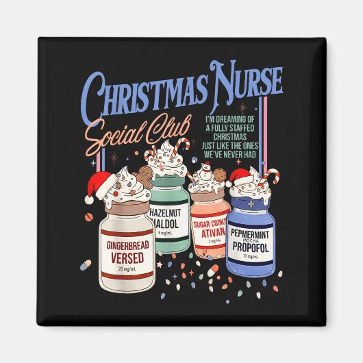 Retro Christmas Nurse Social Icu Nurse Profol Xmas マグネット (正面)