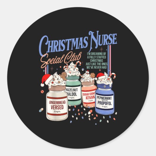 Retro Christmas Nurse Social Icu Nurse Profol Xmas ラウンドシール (正面)