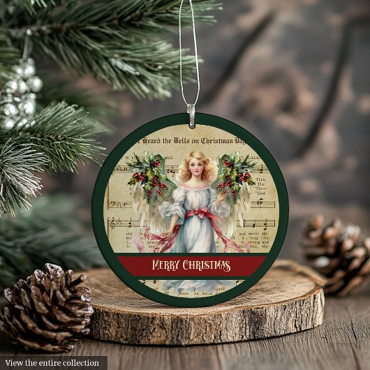 Retro Christmas Ornament Green Red Angel Design オーナメント