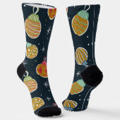 Retro Christmas Ornament Pattern Socks ソックス (傾斜あり)
