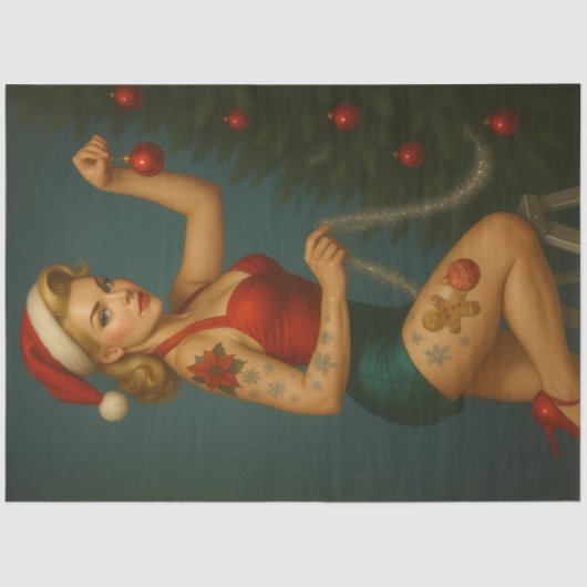 Retro Christmas Ornament Pin-Up Decoupage 薄葉紙 (正面)