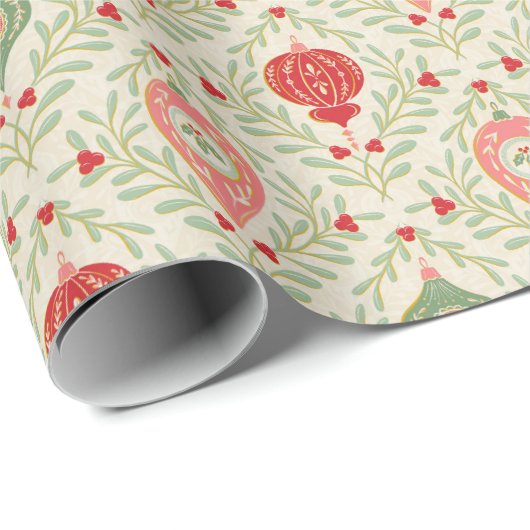 Retro Christmas Ornament Pink, Red, Green Paper ラッピングペーパー (ロールコーナー)