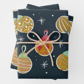 Retro Christmas Ornament Wrapping Paper ラッピングペーパーシート (インサイチュ)