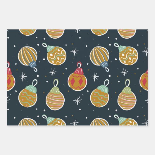Retro Christmas Ornament Wrapping Paper ラッピングペーパーシート (正面)