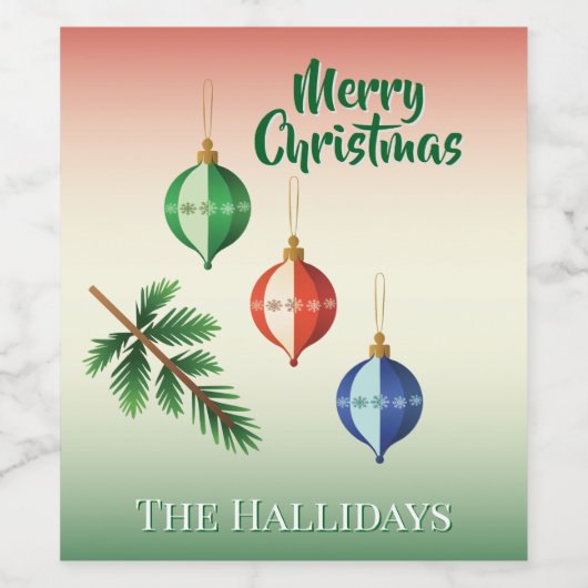 Retro Christmas Ornaments ワインラベル (シングルラベル)