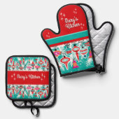 Retro Christmas Ornaments - Customizable  鍋つかみ&鍋敷きセット (正面/裏面)