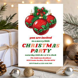 Retro Christmas Ornaments Editable Holiday Party 招待状