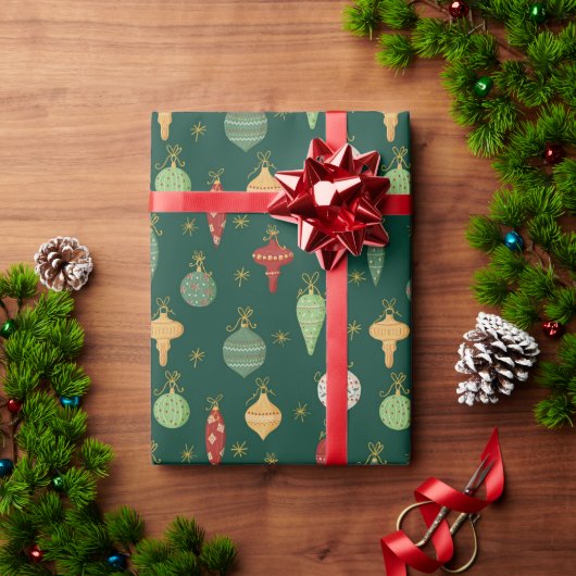 Retro Christmas Ornaments – Vintage Holiday ラッピングペーパー (クリスマスギフト)