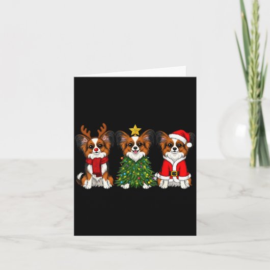 Retro Christmas Pallon Dog Lover Santa Reindeer  カード (正面)