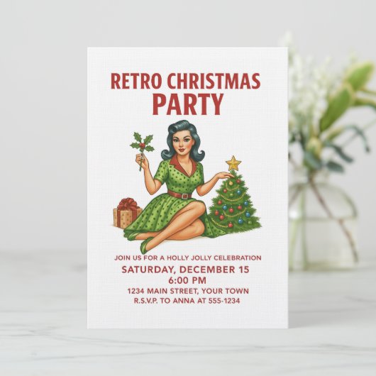 Retro Christmas Party Invitation | Vintage Pin-Up  招待状 (スタンド正面)