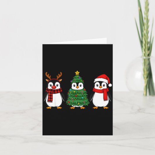 Retro Christmas Penguin Santa Reindeer  カード (正面)