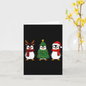 Retro Christmas Penguin Santa Reindeer  カード (黄色い花)