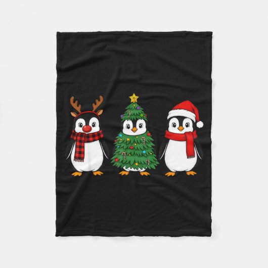 Retro Christmas Penguin Santa Reindeer  フリースブランケット (正面)