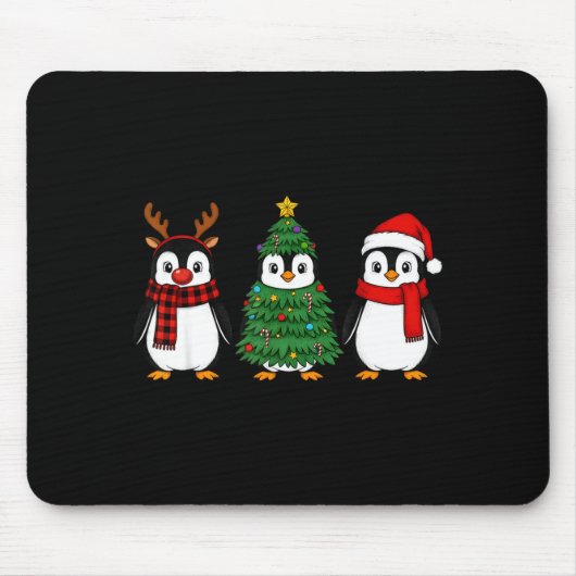 Retro Christmas Penguin Santa Reindeer  マウスパッド (正面)