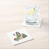 Retro Christmas Pin-Up Paper Coaster スクエアペーパーコースター (インサイチュ)