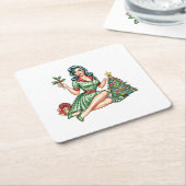 Retro Christmas Pin-Up Paper Coaster スクエアペーパーコースター (アングル)