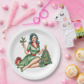 Retro Christmas Pin-Up Paper Plate ペーパープレート (パーティー)