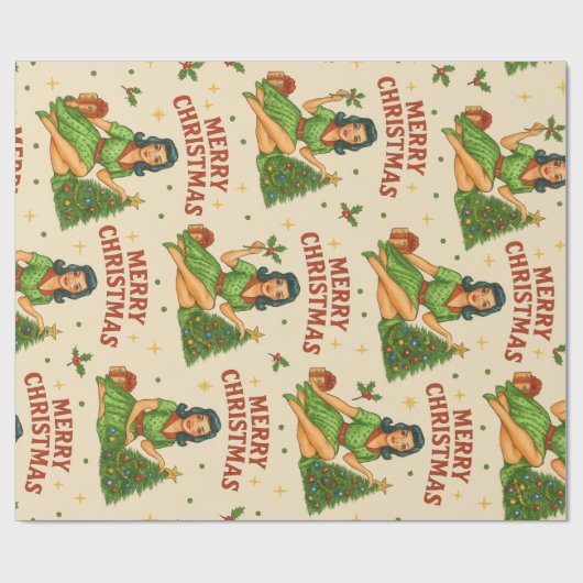 Retro Christmas Pin-Up Wrapping Paper ラッピングペーパー (フラット)