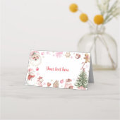 Retro Christmas Pink Santa Birthday Food Tent プレイスカード (裏面)
