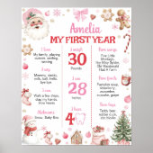 Retro Christmas Pink Santa Birthday Milestone Sign ポスター (正面)
