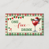 Retro Christmas Plaid Free Drink Party Ticket 割引カード (正面)