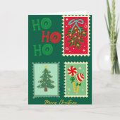 Retro Christmas Postage Card – Mistletoe, Tree & P カード (正面)