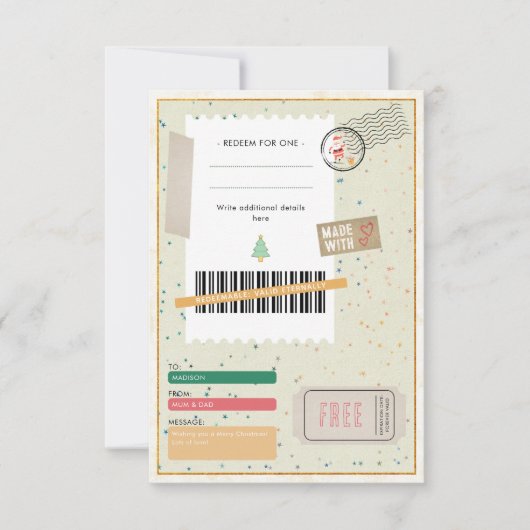 Retro Christmas Presents Xmas Ticket Gift Coupon (正面)