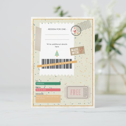 Retro Christmas Presents Xmas Ticket Gift Coupon (スタンド正面)