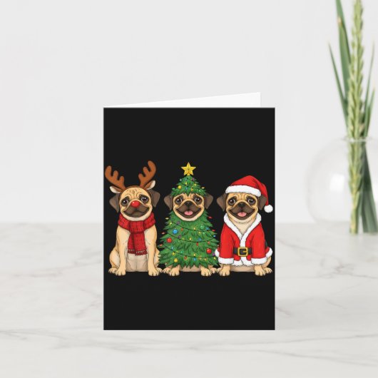 Retro Christmas Puggle Santa Reindeer Dog Lover  カード (正面)