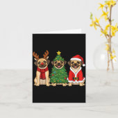 Retro Christmas Puggle Santa Reindeer Dog Lover  カード (黄色い花)