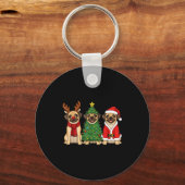 Retro Christmas Puggle Santa Reindeer Dog Lover キーホルダー (正面)