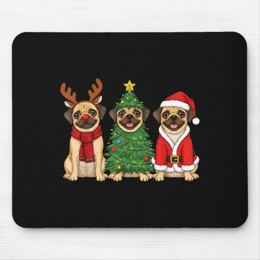 Retro Christmas Puggle Santa Reindeer Dog Lover  マウスパッド (正面)