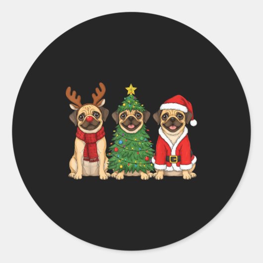 Retro Christmas Puggle Santa Reindeer Dog Lover  ラウンドシール (正面)