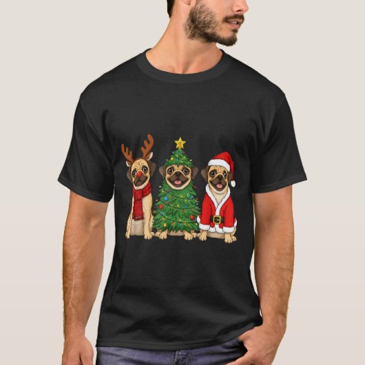 Retro Christmas Puggle Santa Reindeer Dog Lover  Tシャツ (正面)