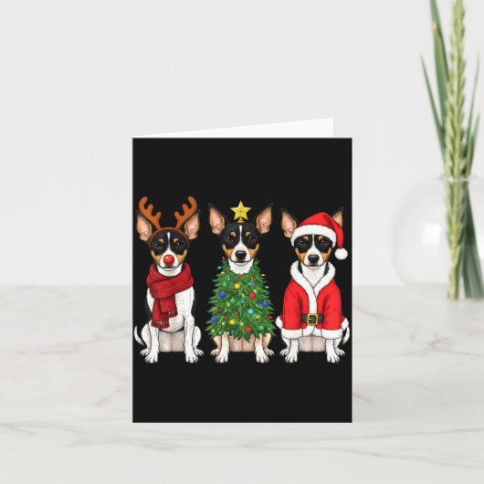 Retro Christmas Rat Terrier Santa Reindeer Dog Lov カード (正面)