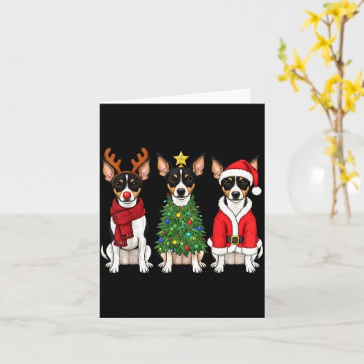 Retro Christmas Rat Terrier Santa Reindeer Dog Lov カード (黄色い花)