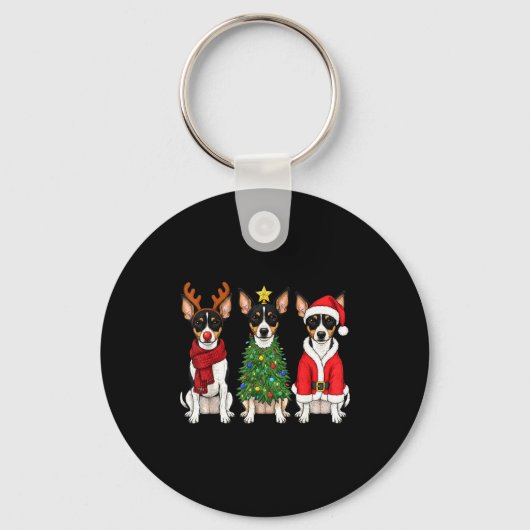 Retro Christmas Rat Terrier Santa Reindeer Dog Lov キーホルダー (正面)