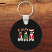 Retro Christmas Rat Terrier Santa Reindeer Dog Lov キーホルダー (正面)