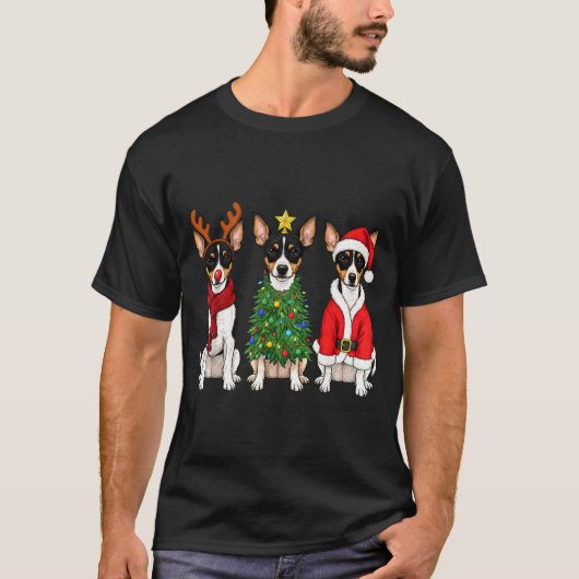 Retro Christmas Rat Terrier Santa Reindeer Dog Lov Tシャツ (正面)