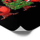 Retro Christmas Red Cardinal Bird Santa Reindeer  ポスター (角)