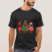 Retro Christmas Red Cardinal Bird Santa Reindeer  Tシャツ (正面)