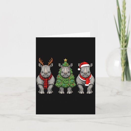 Retro Christmas Rhino Santa Reindeer Safari Animal カード (正面)