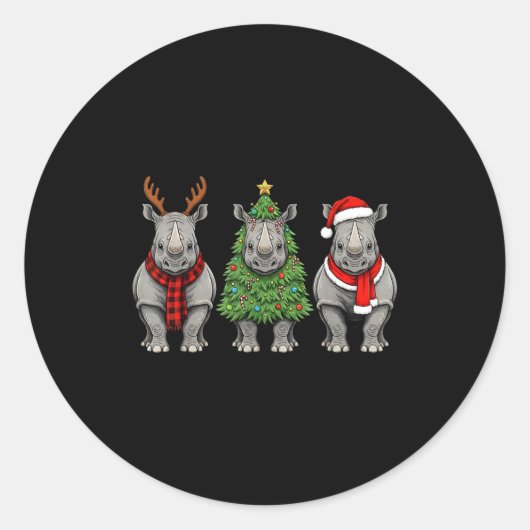 Retro Christmas Rhino Santa Reindeer Safari Animal ラウンドシール (正面)