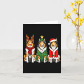 Retro Christmas Rough Collie Santa Reindeer Dog Lo カード (黄色い花)